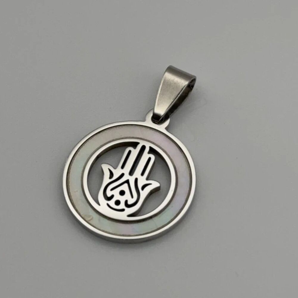 Hamsa 🪬 Charm Pendant Silver with “Mother of pearl “ White